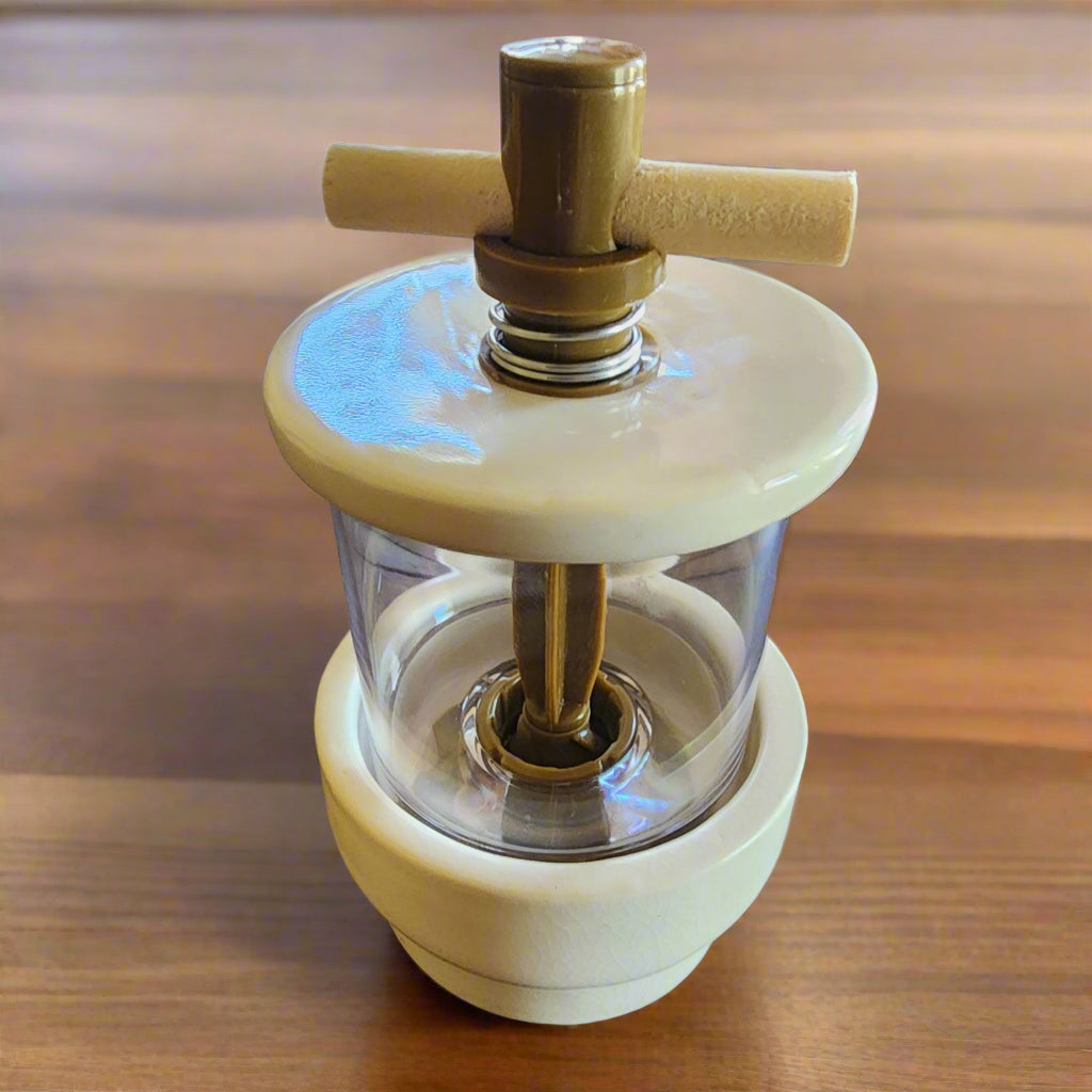 White Pako Lazo Herb Grinder with Compressed Wood Handle and Acrylic base and Blade